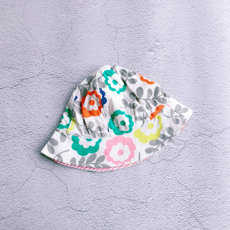 春夏爆款全棉花朵条纹外贸童帽公主小孩宝宝婴儿休闲渔夫帽防晒帽