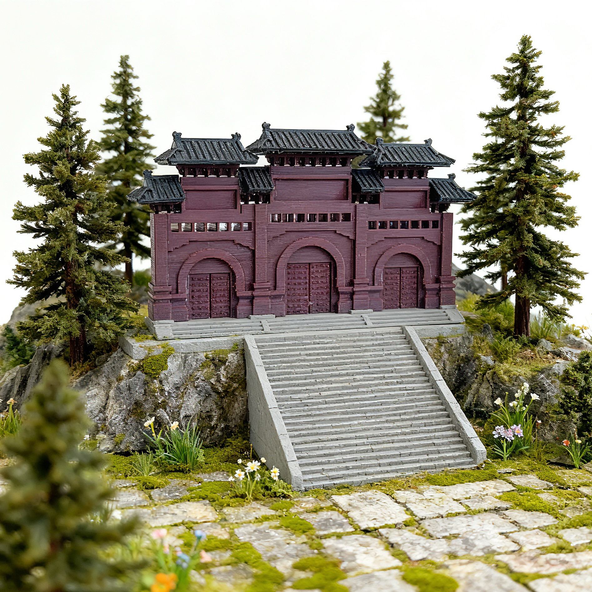 3D打印中式古建筑门楼鱼缸造景庭院装饰摆件