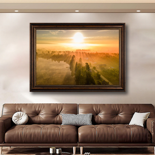 日出东方装饰画美式客厅东墙玄关挂画太阳床头画旭日东升墙面壁画