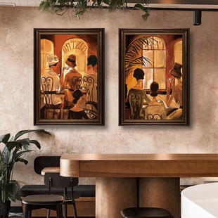 咖啡馆装饰画美式复古怀旧西餐厅吧台壁画coffee主题咖啡角挂画