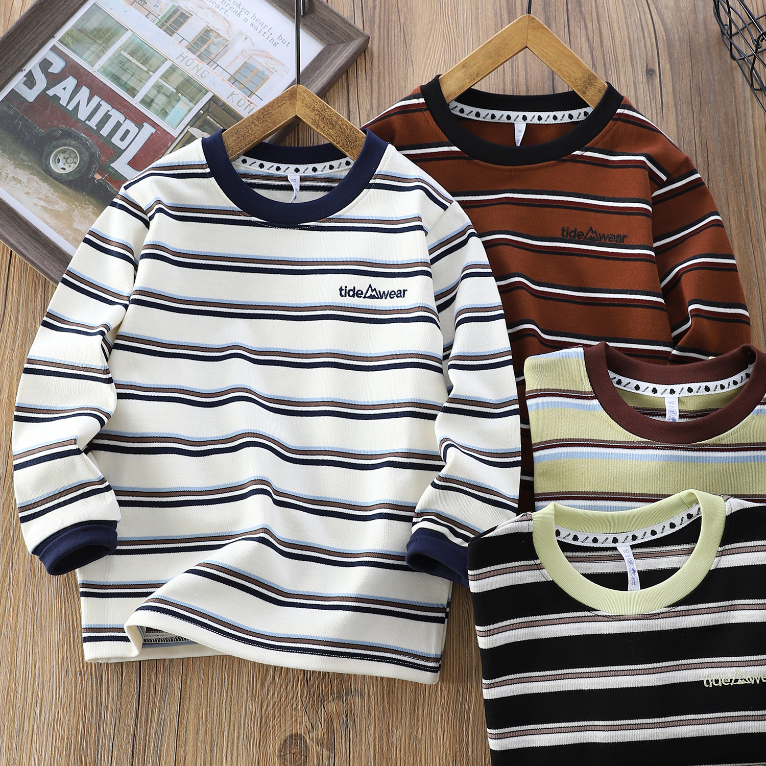 男童纯棉条纹长袖T恤2025新款