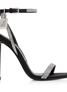 2025年夏新款欧美性感高跟鞋尖头细跟水钻露趾一字带扣黑色凉鞋女