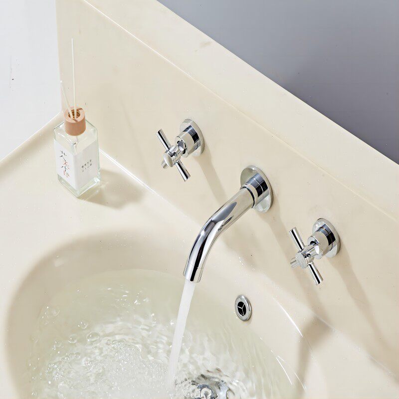 浴室柜全铜分体入墙式三件套卫生间洗手盆侧装冷热出水柔和水龙头