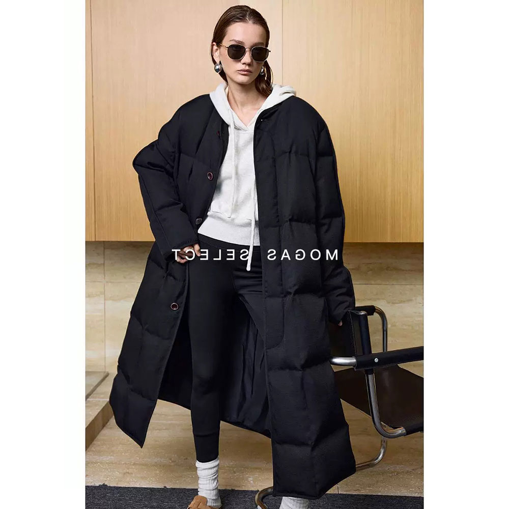 随性出街 重磅90白鸭绒JI简立体绗线包边长款羽绒服外套女2025冬
