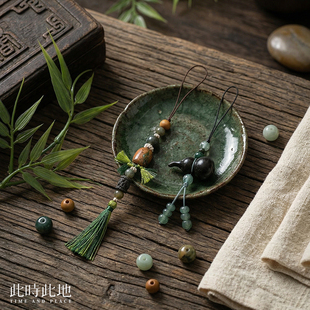 复古民族风随身挂饰天然石珠流苏手机链钥匙扣包挂古朴质感纯手工