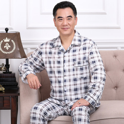 新款中老年爸爸纯棉睡衣套装