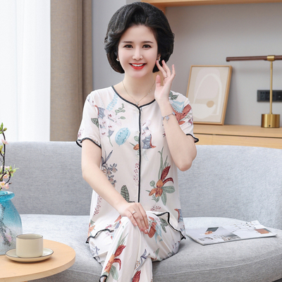 女士棉绸中老年妈妈睡衣套装