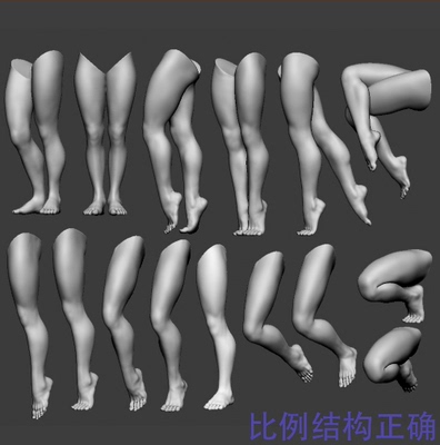 2026 15个女性腿部姿势3D模型打印笔刷人物大腿zbrush脚部足部