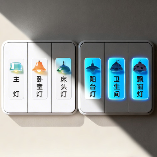 浮雕琉璃，持久蓝夜光开关标识贴