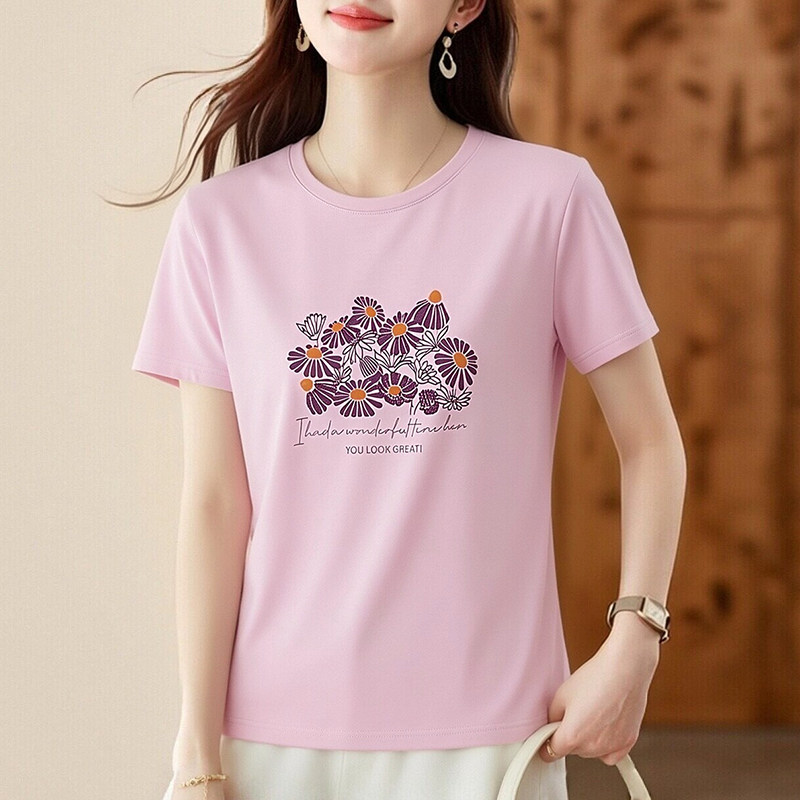 GCMUSCLE夏季新款圆领女士短袖t恤2026爆款洋气减龄宽松正肩上衣