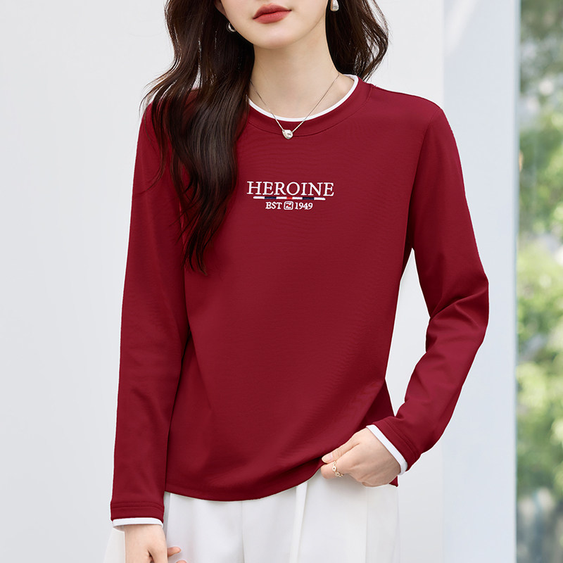 GCMUSCLE红色长袖t恤打底衫2026年春季爆款显瘦洋气女装正肩上衣