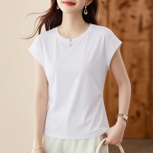 2026夏季新款白色圆领短袖t恤女设计感小众洋气显瘦女士掐腰上衣