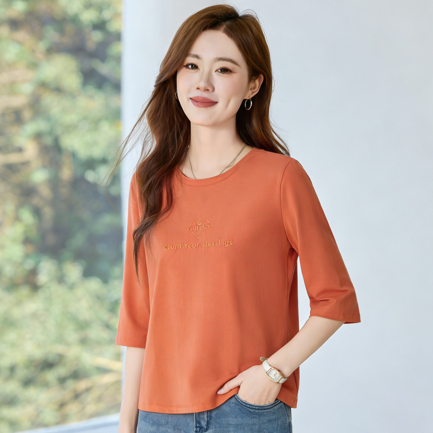 中袖t恤女2026春夏新款爆款七分袖妈妈打底衫五分袖圆领女士上衣