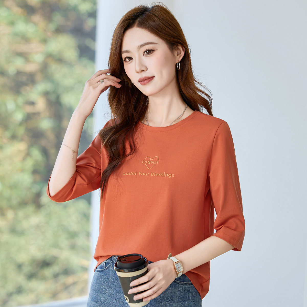 中袖t恤女2026春夏新款爆款七分袖妈妈打底衫五分袖圆领女士上衣