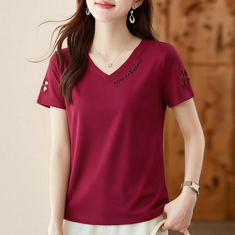 V领短袖T恤2026年夏季新款镂空设计气质小衫正肩修身显瘦女装上衣