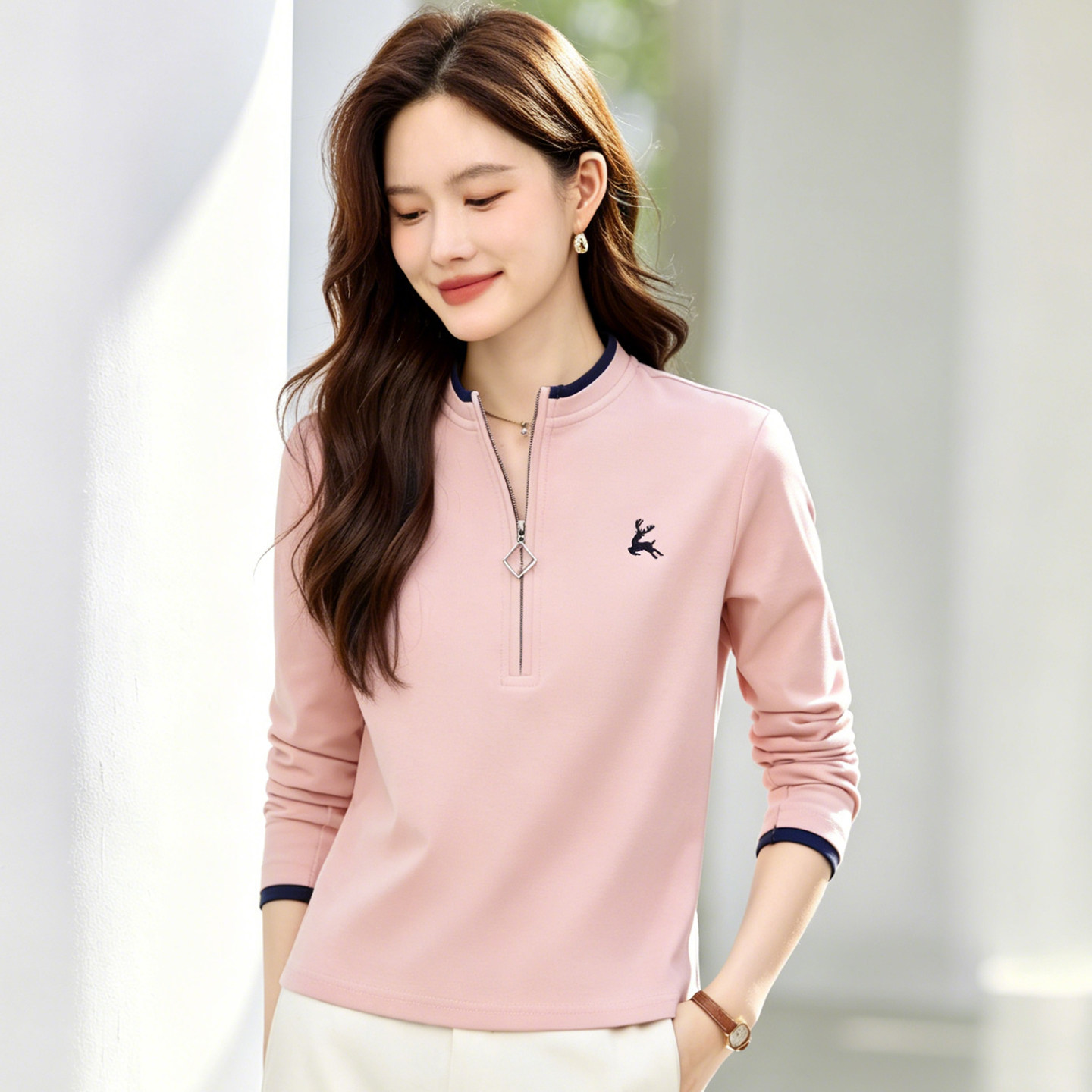半拉链薄款长袖t恤女2026新款春季爆款时尚洋气女装休闲圆领上衣