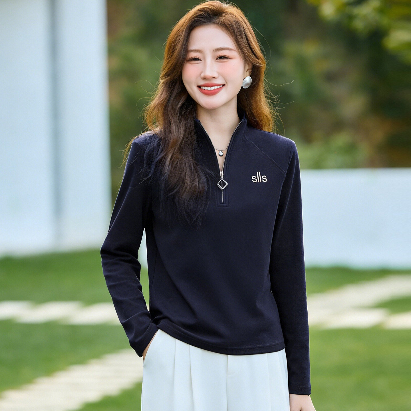 立领长袖打底衫女春秋薄款2026春季新款爆款纯色t恤正肩女士上衣