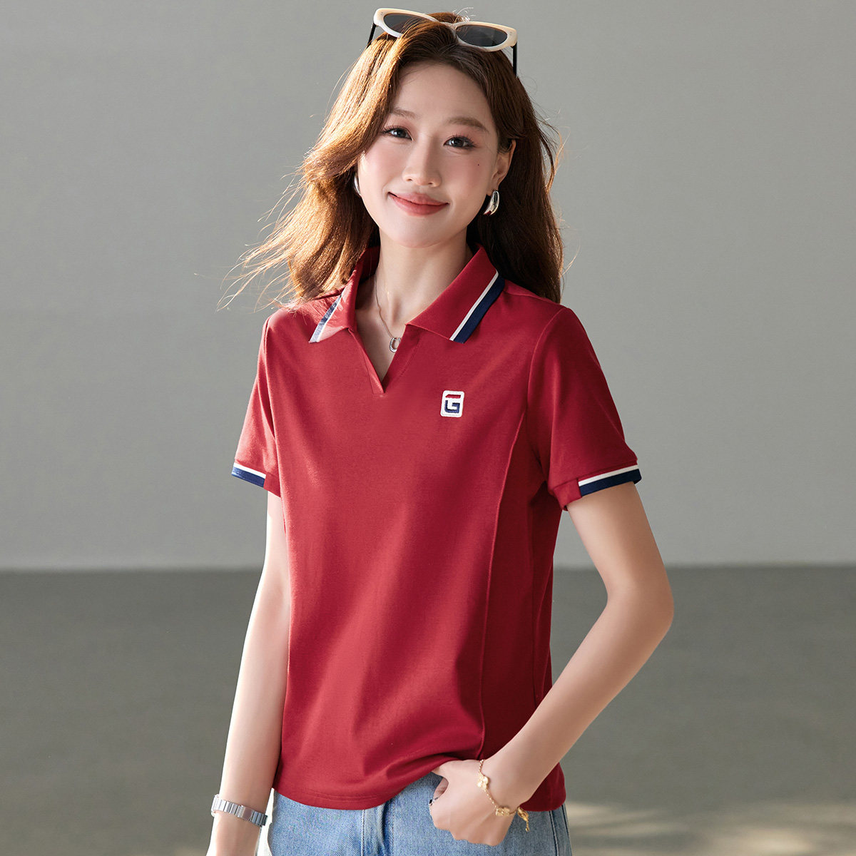 polo衫正肩短袖t恤女2026夏季新款爆款休闲运动半袖女士翻领上衣