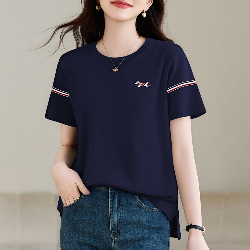 气质时尚短袖2026夏新款圆领正肩修身显瘦高弹T恤女上衣体恤衫