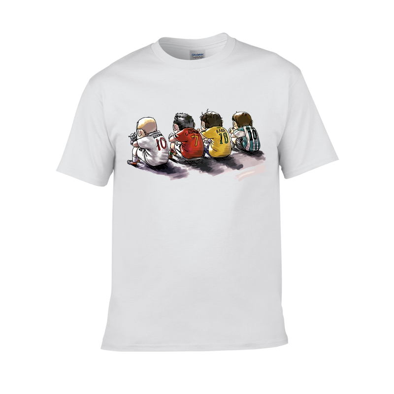 足球世界杯短袖t恤四大超级巨星鲁尼C罗卡卡梅西卡通动漫圆领体恤