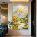 日照金山入户玄关装 饰画大芬村油画山水正对门挂画轻奢高级感壁画