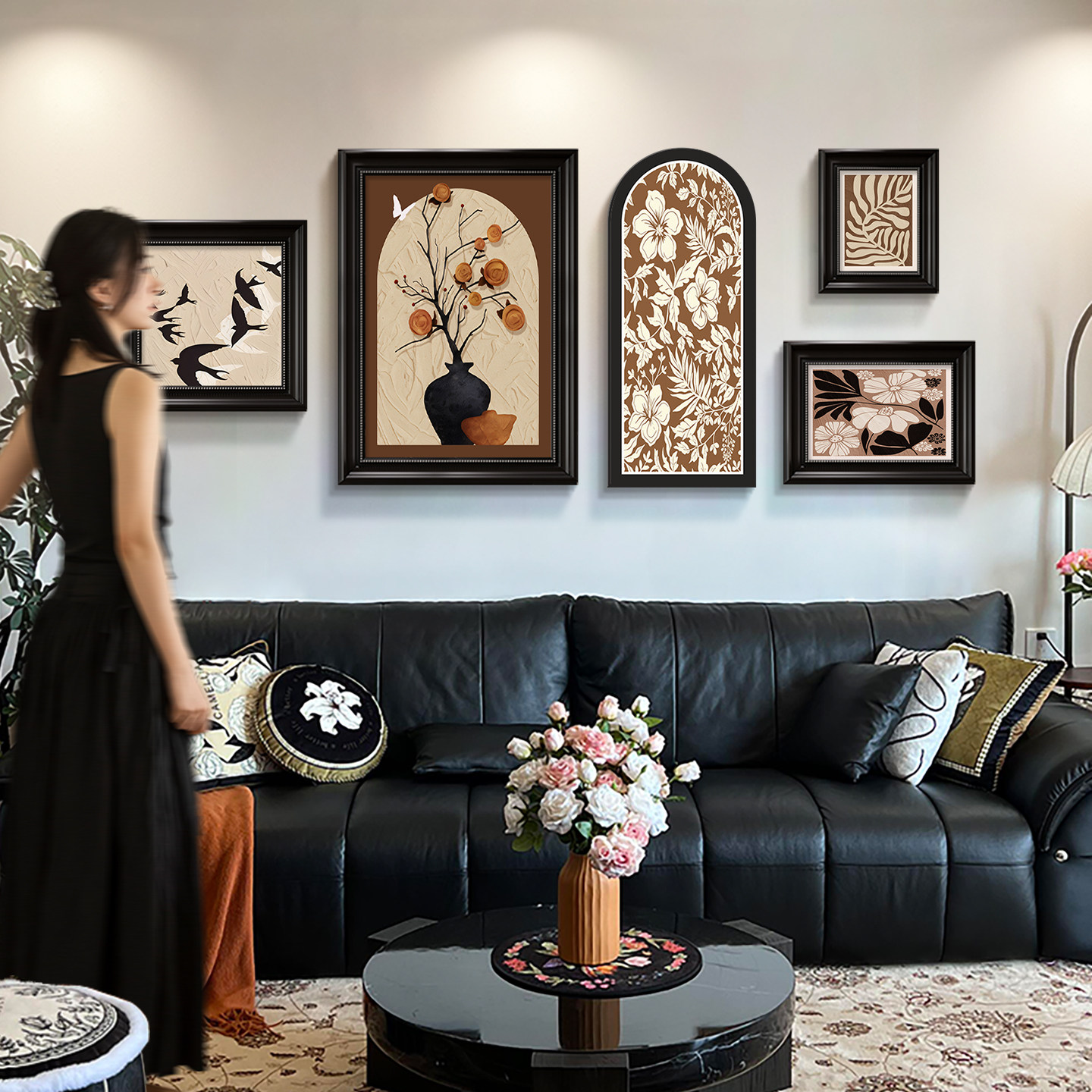 中古风挂画客厅沙发背景墙装饰画柿柿如意法式复古油画组合壁画,家居饰品,现代装饰画,淘宝优惠券,粉丝福利购,淘宝优惠卷