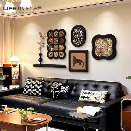 中古风客厅装饰画柿柿如意沙发背景墙挂画法式复古高级感组合壁画
