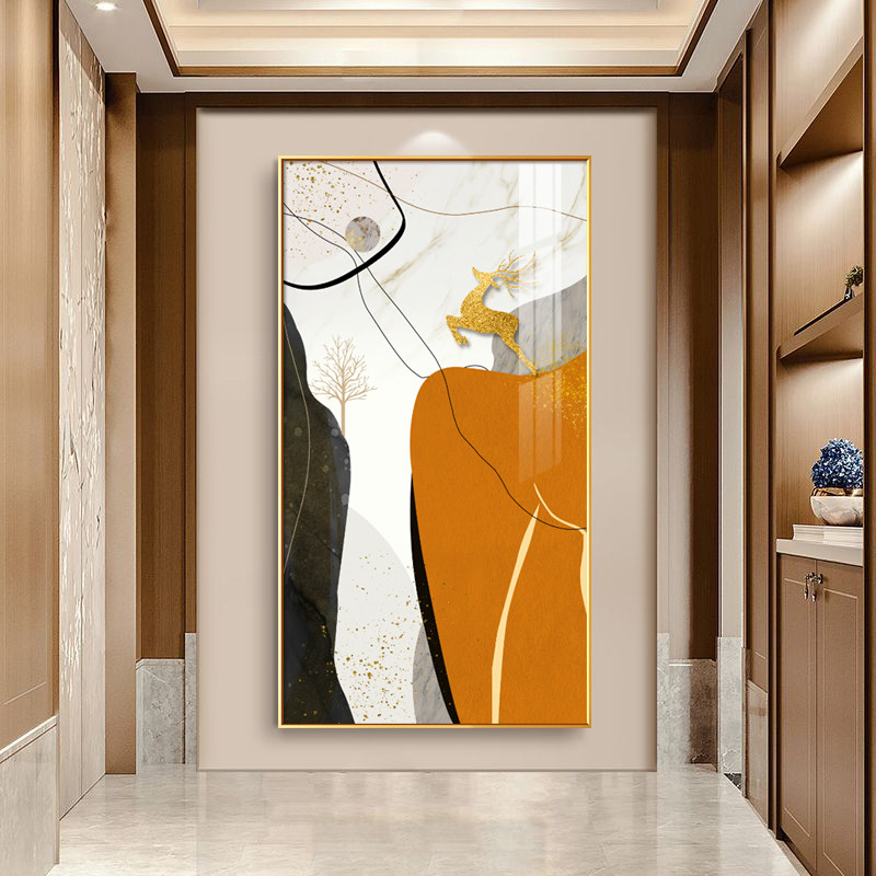 玄关走廊过道尽头竖版高档装饰画图片