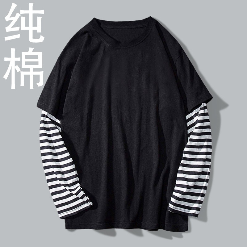 夏季短袖条纹防晒长袖插肩男女纯棉条纹袖打底衫仙女款学生露天装