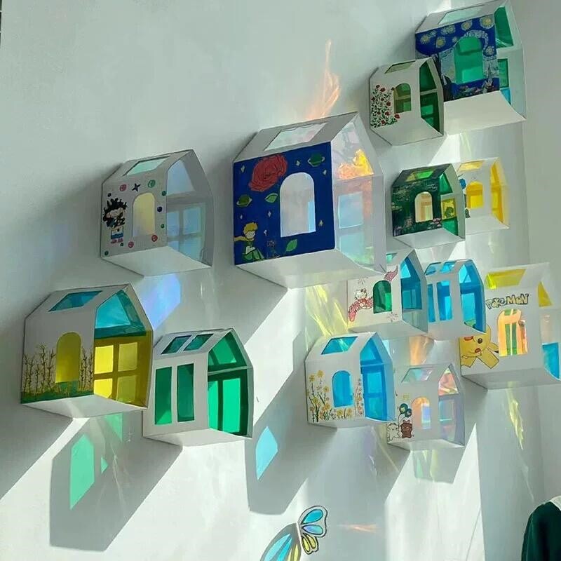 幼儿园光影手工房子纸盒环创diy图片