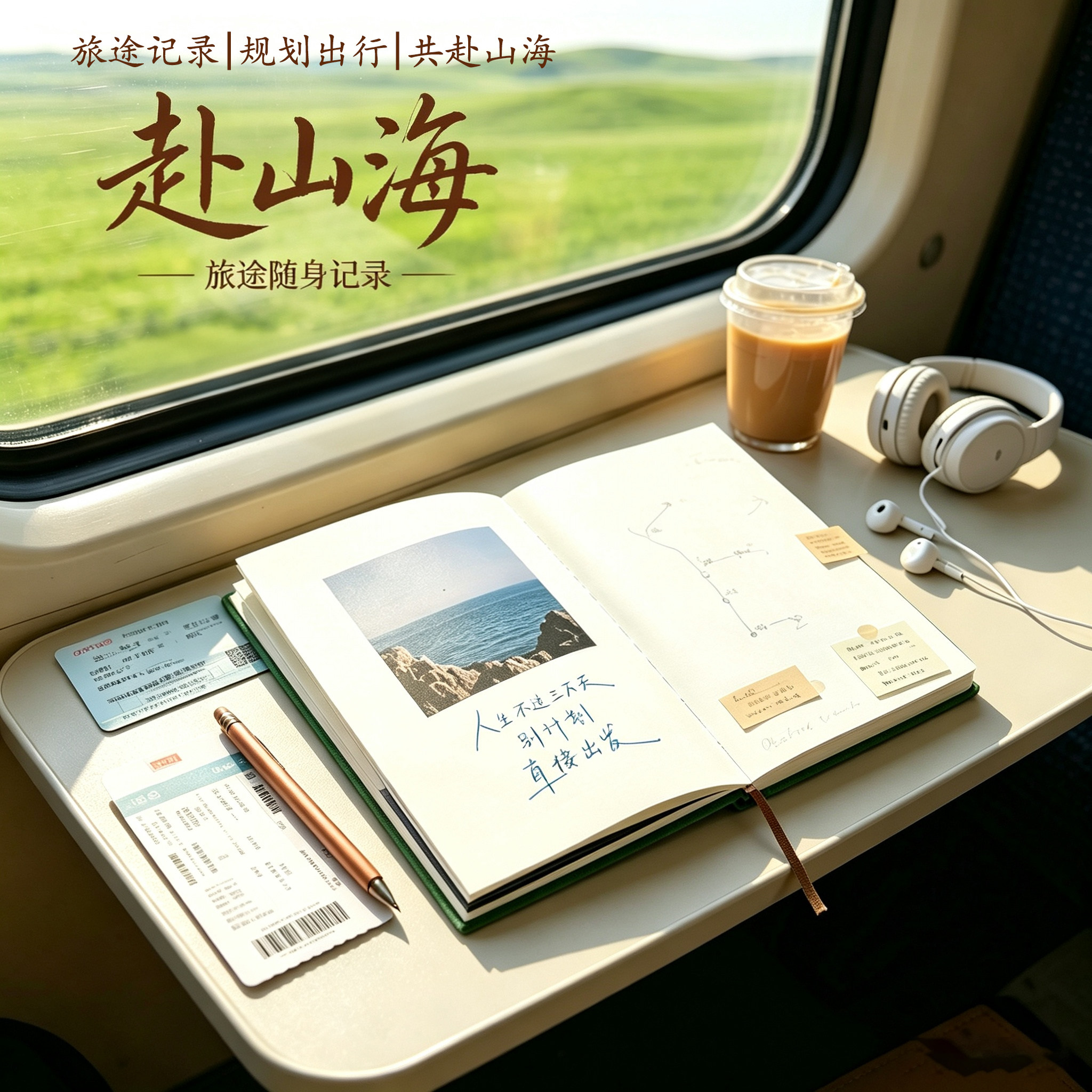 青禾纪赴山海A5笔记本本子高颜值镂空旅途记录规划手帐本日记本图片