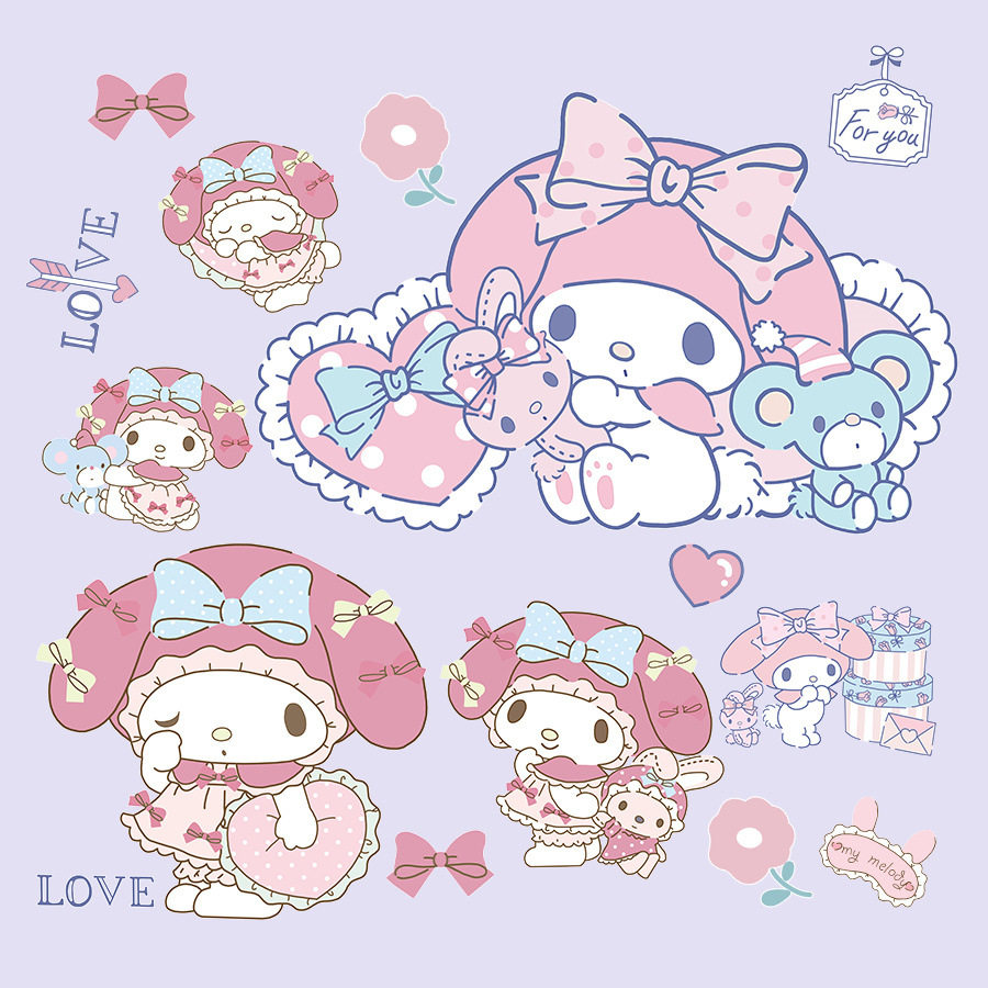 整张卡通可爱美乐蒂贴纸行李箱笔记本手机壳电脑书本贴画手帐素材