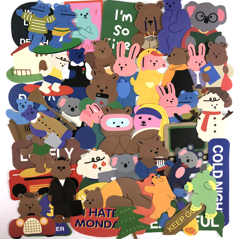 韩国ins风小熊可爱贴纸手机ipad平板电脑笔记本装饰手账防水贴画