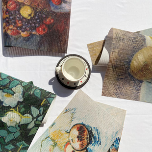 莫奈梵高油画印花PVC餐垫防水餐盘垫创意西餐盘隔热垫杯垫定制