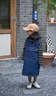 男女童 韩国条纹T恤 牛仔背带裙 套装 同款