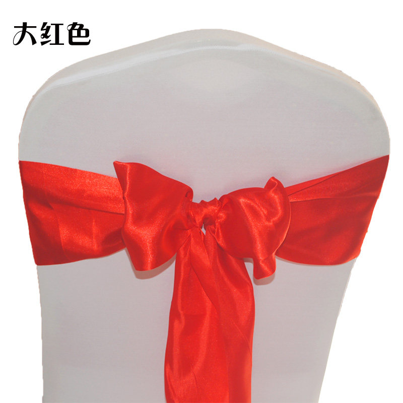 婚庆椅背蝴蝶结酒店宴会弹力椅套飘带色丁绑带椅背花缎带装饰自系
