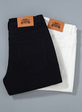 高品质黑色牛仔裤男夏季新款时尚潮流修身百搭弹力耐磨休闲五分裤