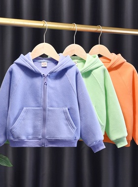 女童冬装加绒外套新款女宝宝秋冬季纯色连帽上衣小童洋气纯棉外穿