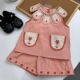 新款 纯棉短裤 背心套装 娃娃衫 两件套潮 女宝条纹花瓣领无袖 女童夏季