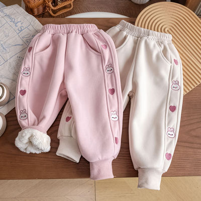 女童加绒裤子秋冬款儿童宝宝加厚一体绒卫裤冬季棉裤羊羔绒束脚裤