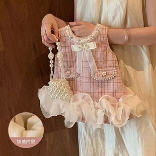 女童小香风公主裙秋冬背心裙小童2025新款 高端周岁礼服女宝宝裙子