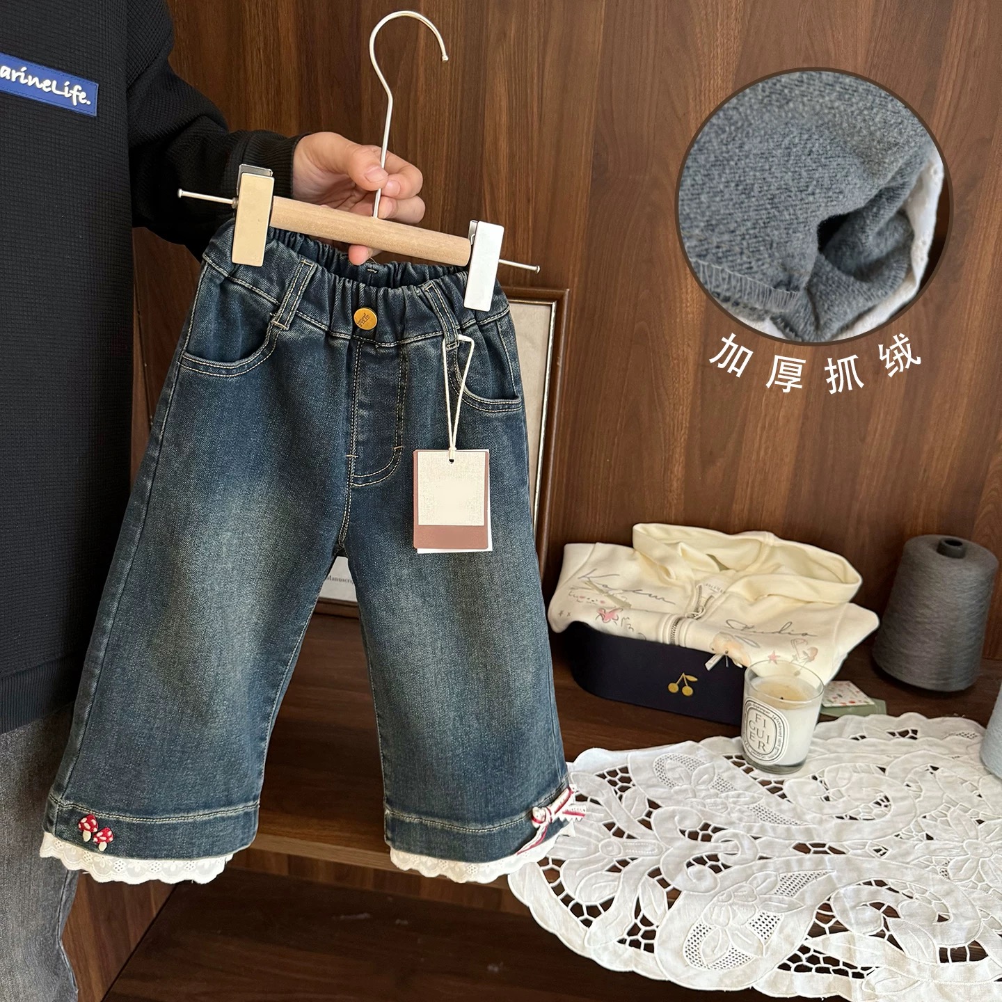 女童加绒牛仔裤2025冬季新款中小童洋气阔腿裤儿童加厚外穿长裤潮