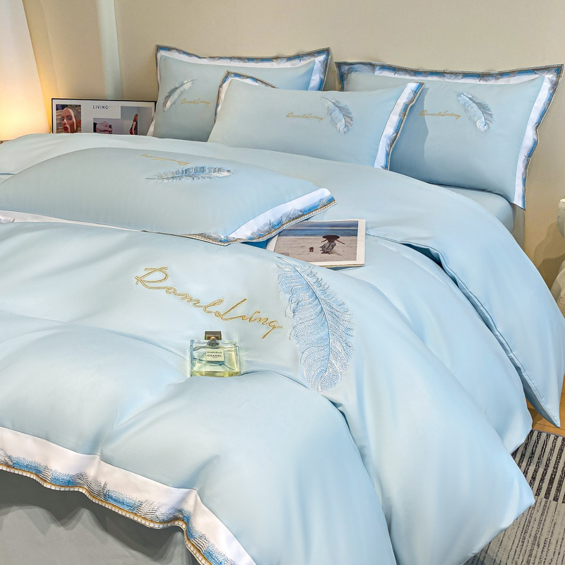 高端轻奢A类纯棉四件套全棉羽毛刺绣被套四季裸睡床单水洗棉床品4,床上用品,床品套件/四件套/多件套,淘宝优惠券,粉丝福利购,淘宝优惠卷