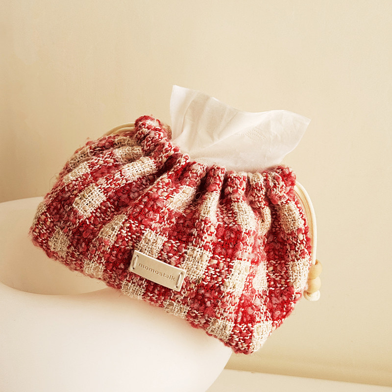 莫语 创意格子纸巾盒 桌面纸巾包装饰收纳袋 ins风布艺抽绳纸巾袋,收纳整理,纸巾套,淘宝优惠券,粉丝福利购,淘宝优惠卷