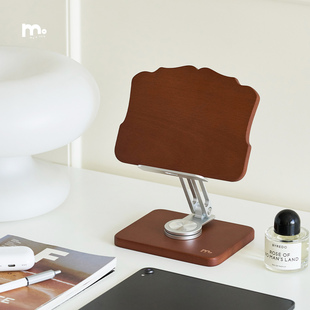 莫语 多功能平板电脑支架实木复古桌面铝合金360度旋转ipad阅读架