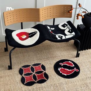 莫语 红色喜庆久坐屁股垫财运亨通座垫餐椅垫子 新年防滑簇绒椅垫