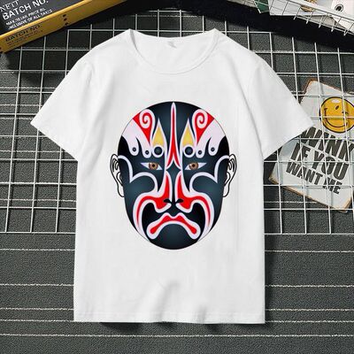 京剧脸谱印花短袖T恤男女同款