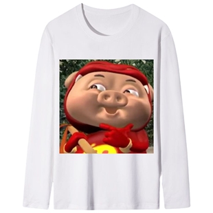 gg爆印花卡通动漫搞笑猪猪侠长袖t恤新款圆领T恤衫青少年上衣男女