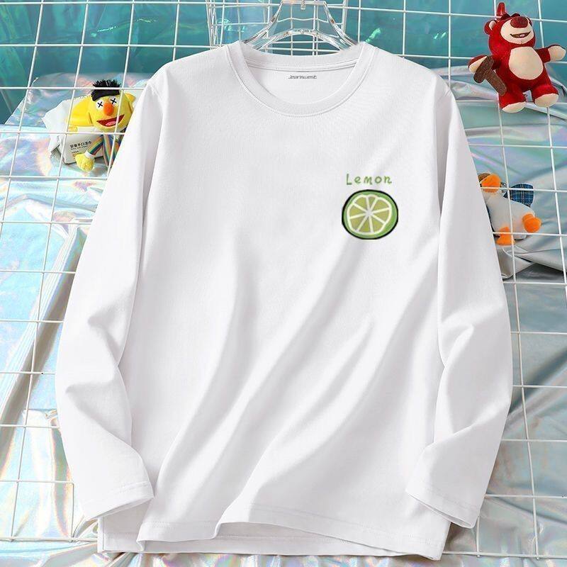 长袖t恤男女情侣装春秋潮流百搭圆领打底衣服宽松白色休闲学生T恤