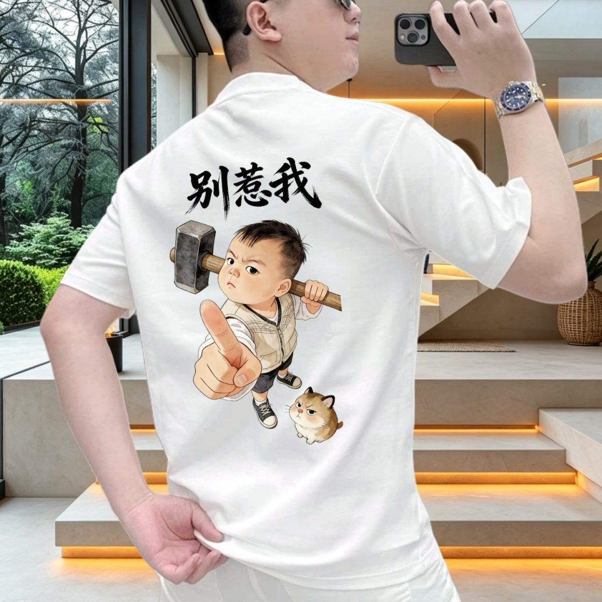 别惹我卡通印花圆领短袖T恤男女夏季新款潮流休闲半袖t恤定制上衣